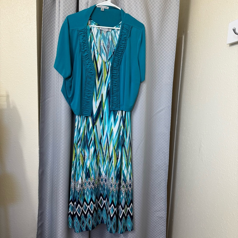 Vintage Sleeveless Blue/Green Danny & Nicole Dress 2 piece set Size 2x